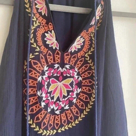 THML Navy Blue Embroidered Halter Dress Size MP Like New Spring Summer Dresses - Picture 3 of 6